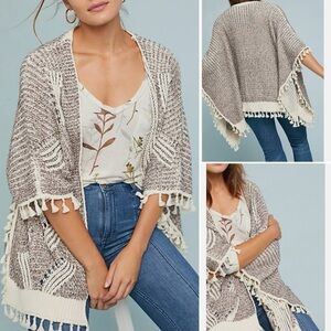 Anthropologie Eliana Pommed Hem Sweater Knit Kimono Cardigan One Size Brown